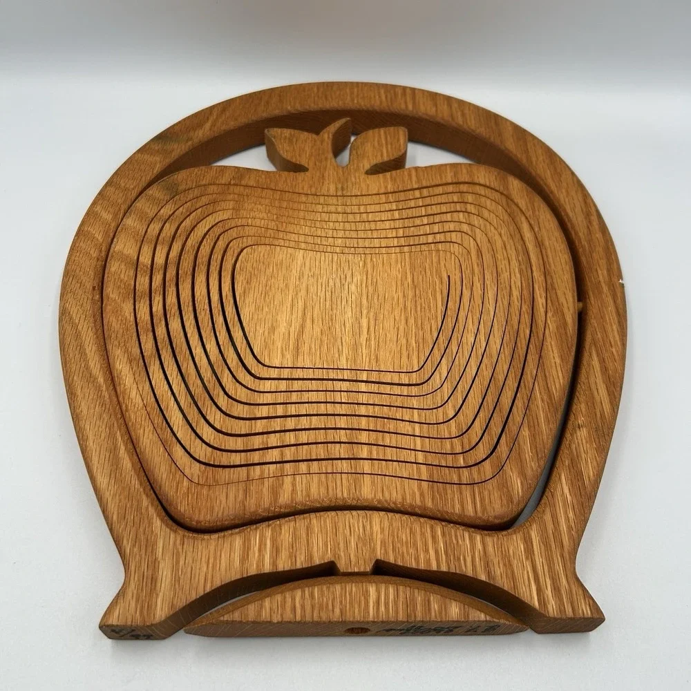 Vintage Wooden Spiral Apple Basket: Signed Amish Style Trivet Cottagecore